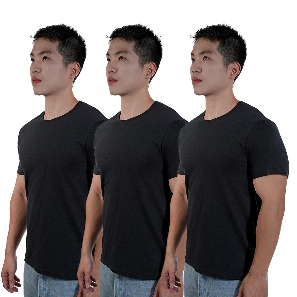 3 mens plain Tshirt casual 100 pure cotton ultrathin slim fit short sleeved fitness top soft white plus size 250430Z