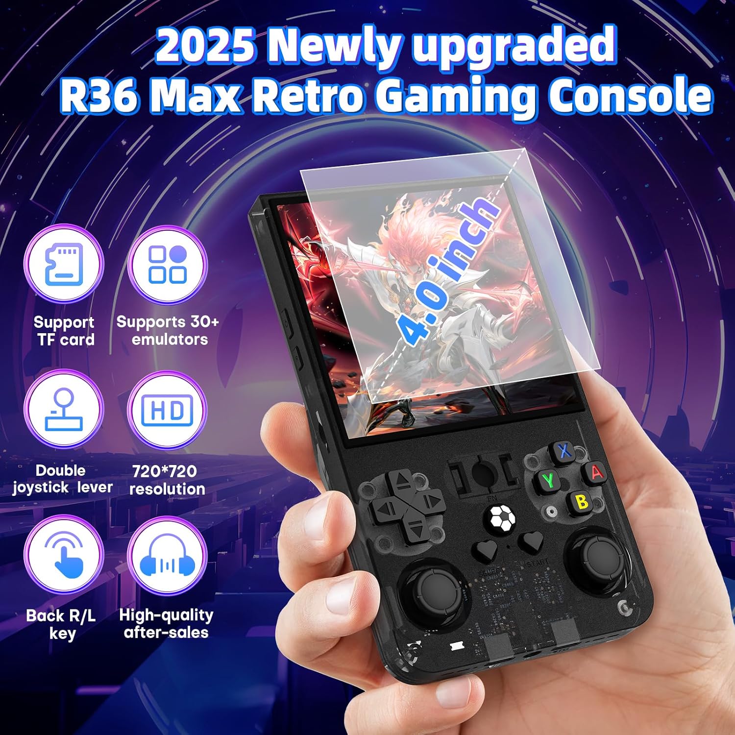 R36 Max Retro Game Console, with 64G Built-in 18000+ Games, 4000mAh Rechargeable, Support 30+ Simulators, Linux System, 4.0 Inch IPS Screen Portable P