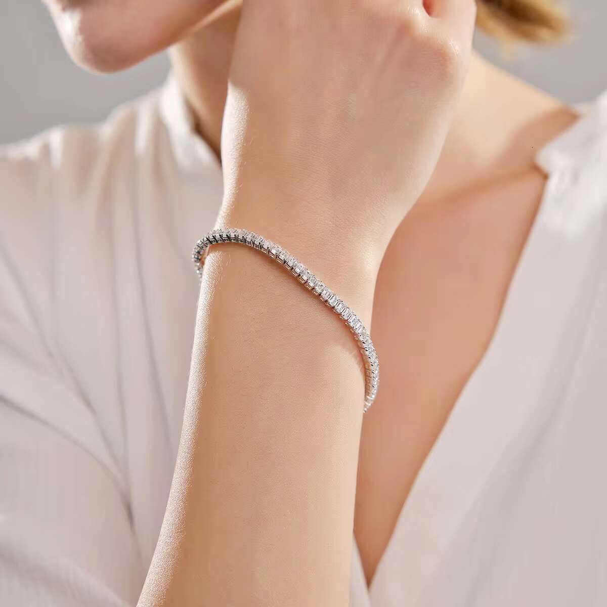 IGI GIA Certified VVS1 VVS2 CVD HPHT Lab Grown Diamond 14k 18k Real Solid White Gold Emerald Tennis Bracelet Women Fine Jewelry