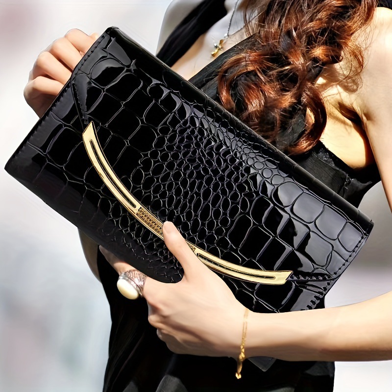 Lacquer leather handbag with large capacity crocodile pattern bag