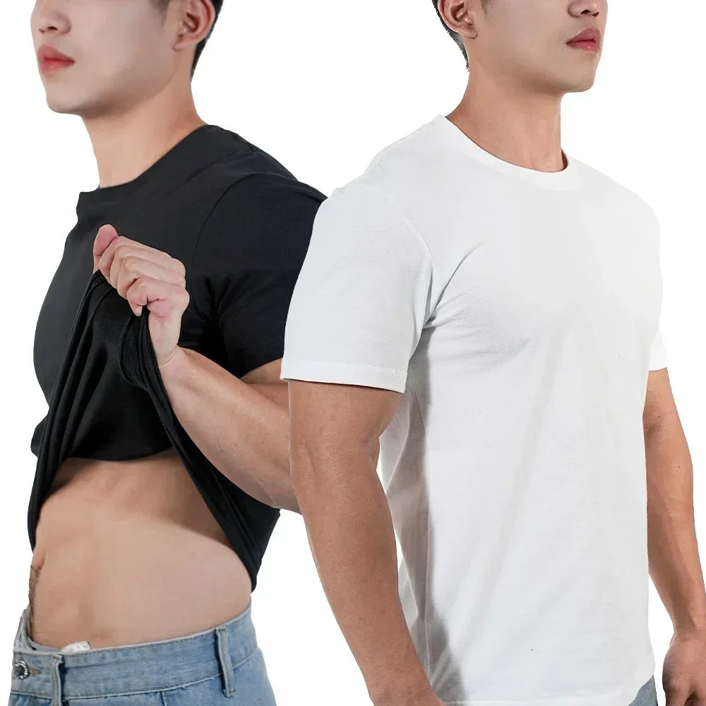 3 mens plain Tshirt casual 100 pure cotton ultrathin slim fit short sleeved fitness top soft white plus size 250430Z
