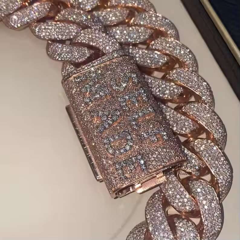 Heavy Solid 925 Sterling Silver 22mm Mens VVS1 Round White Moissanite Diamonds Studded Cuban Link Chain