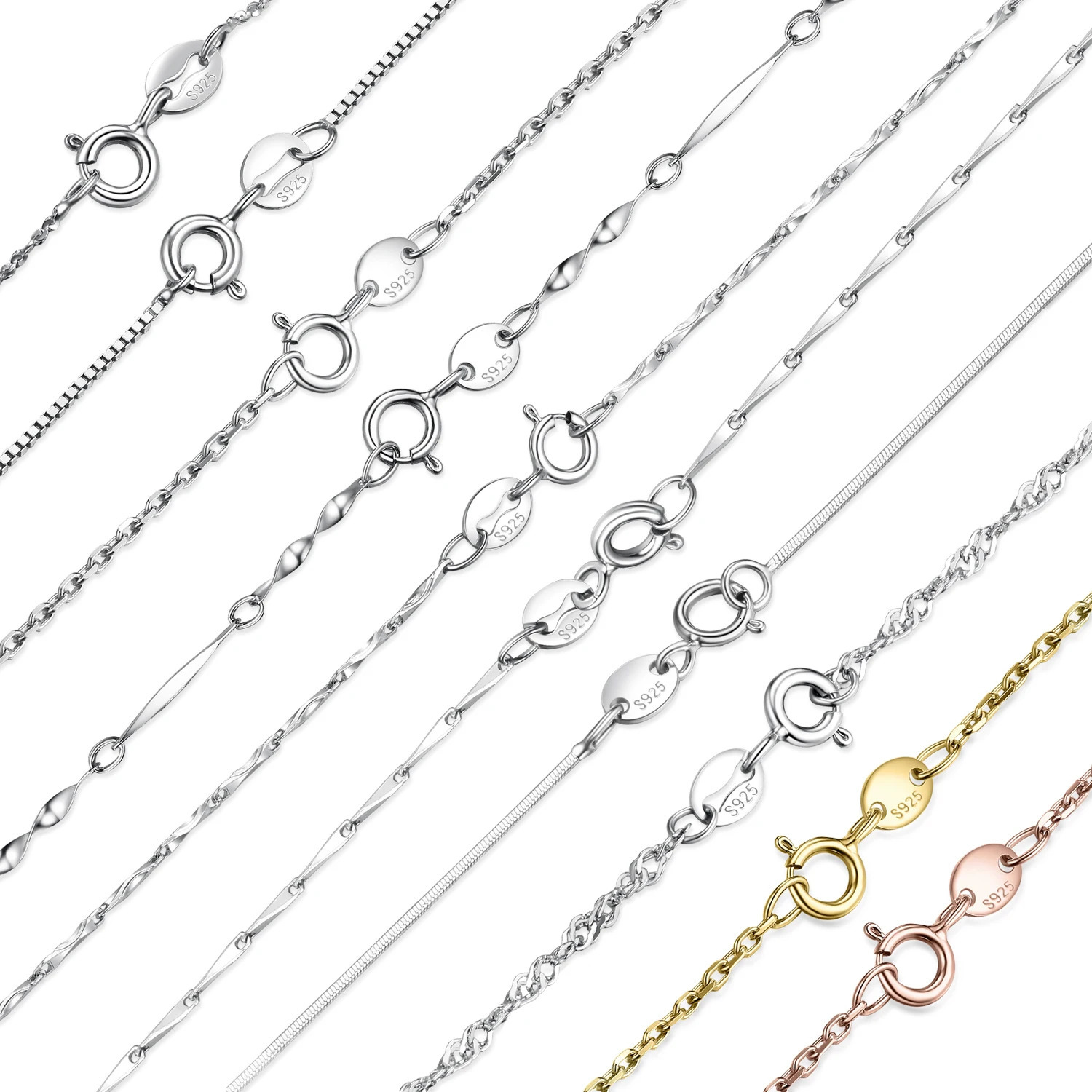Jewelry genuine 100% 925 sterling silver necklace Ingot twisted trajectory Belcher snake bar Singapore box chain necklace for women 250425