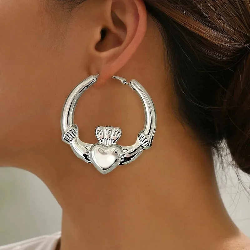 Big guy Claddagh ring earrings womens strong heart earrings Valentines Day gift cute statement jewelry 250428