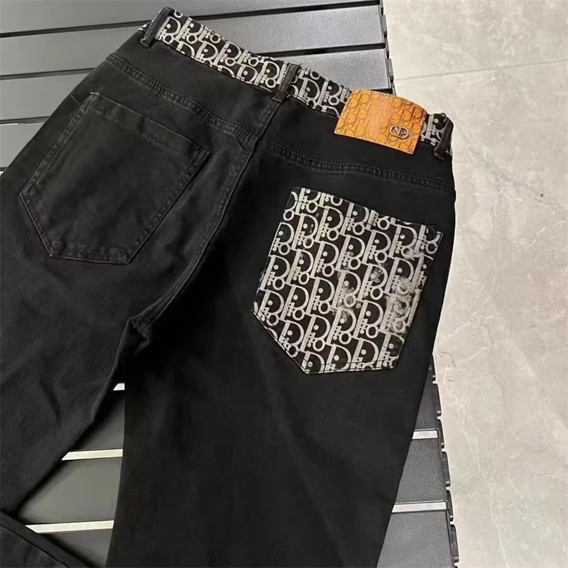 Designer jeans free shipping 2025 new fashionable high-end texture letter printed straight leg jeans pants for men