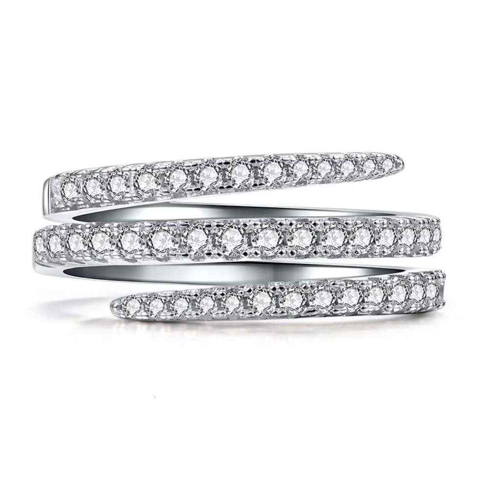 DHCollections Designer Style Nail Rings for Women CZ Micro Pave Elegant Adjustable Open Band Rings Silver Plated Copper 5-10 Sizes for Minimalist Chic