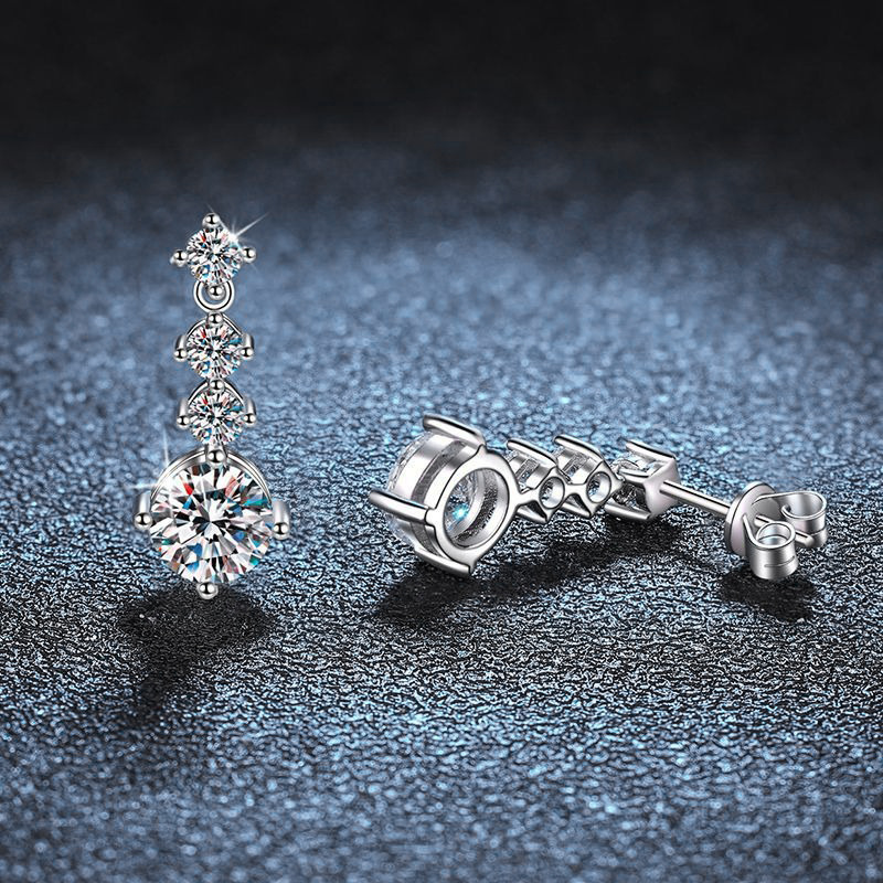 S925 Sterling Silver Moissanite Drop Earrings | Elegant 4-Prong Setting | Sparkling Bridal Jewelry for Women