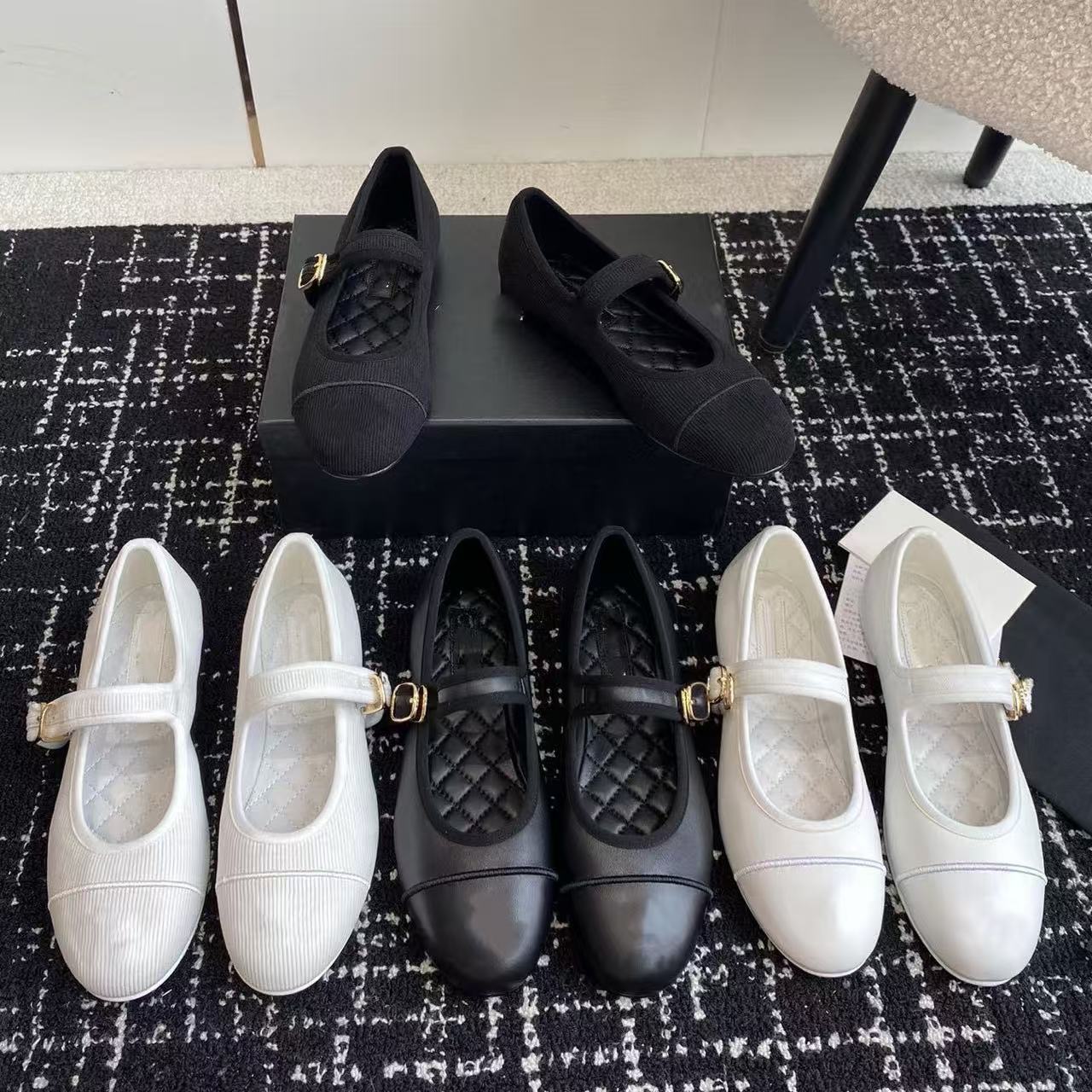 New Cloth ballet flats with strap Loafers buckle Genuine Leather Round-toe Mary Jane shoes slip on oafers Top quality Luxury designer shoe Factory footwear With box