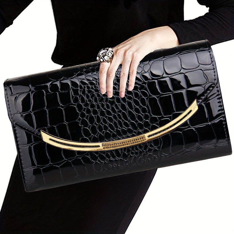 Lacquer leather handbag with large capacity crocodile pattern bag