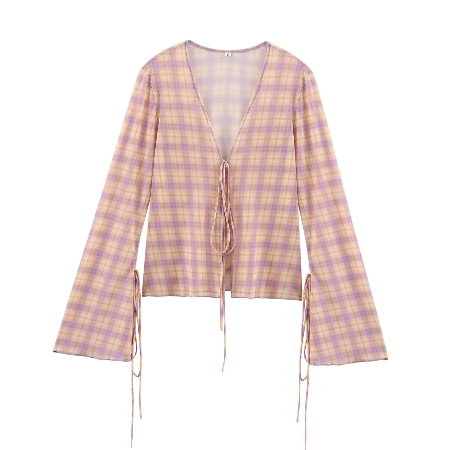 European and American style 2025 silk screen printed twopiece Vneck lace long sleeved shirt with high waist stripes 250430e