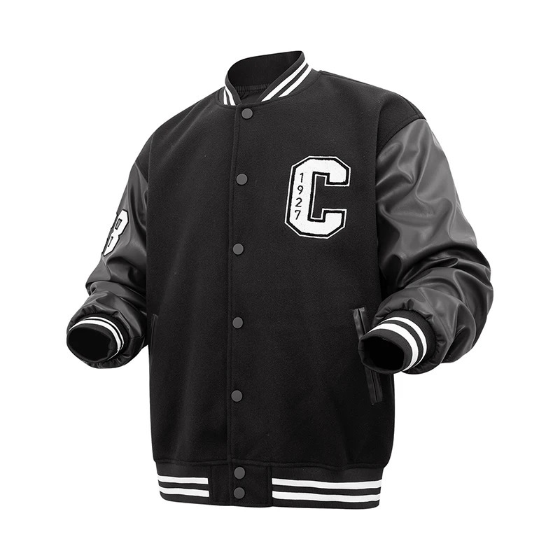 Mens school team jacket C embroidered baseball bomber unisex retro Letterman woolsynthetic leather suitable for autumn and spring 250425