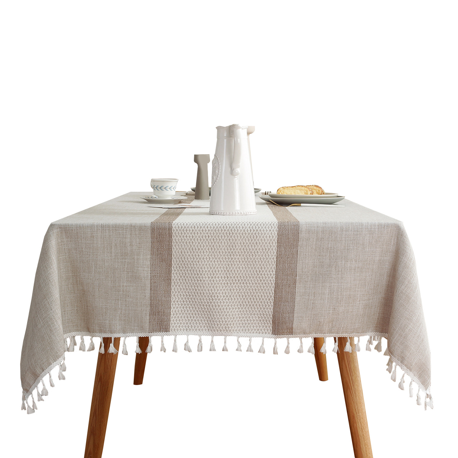 W55 simple grid striped tablecloth coffee table cloth household cotton and linen cloth rectangular symmetrical striped tablecloth table cloth