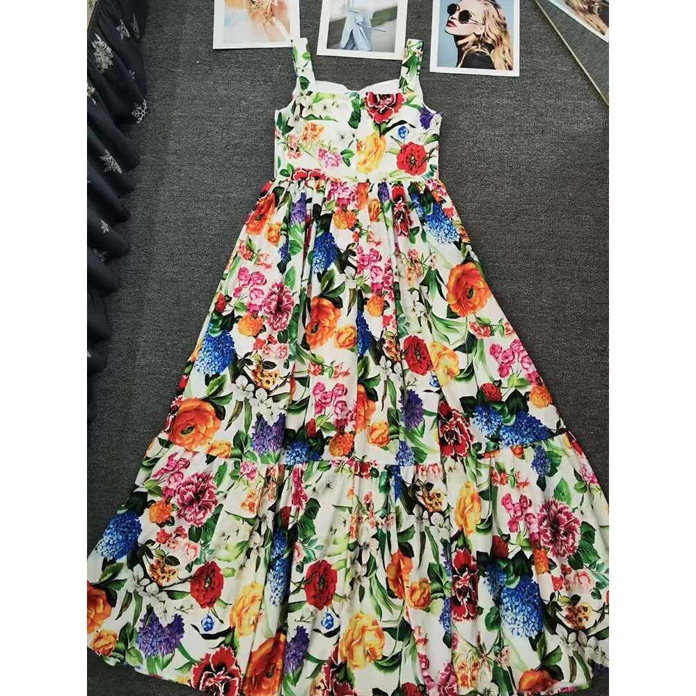 Fashion Clothing Women 2025 Summer Women's New Peach Heart Printed High Waist Dress Elegant Temperament Long Holiday Beach Skirt With Suspenders.