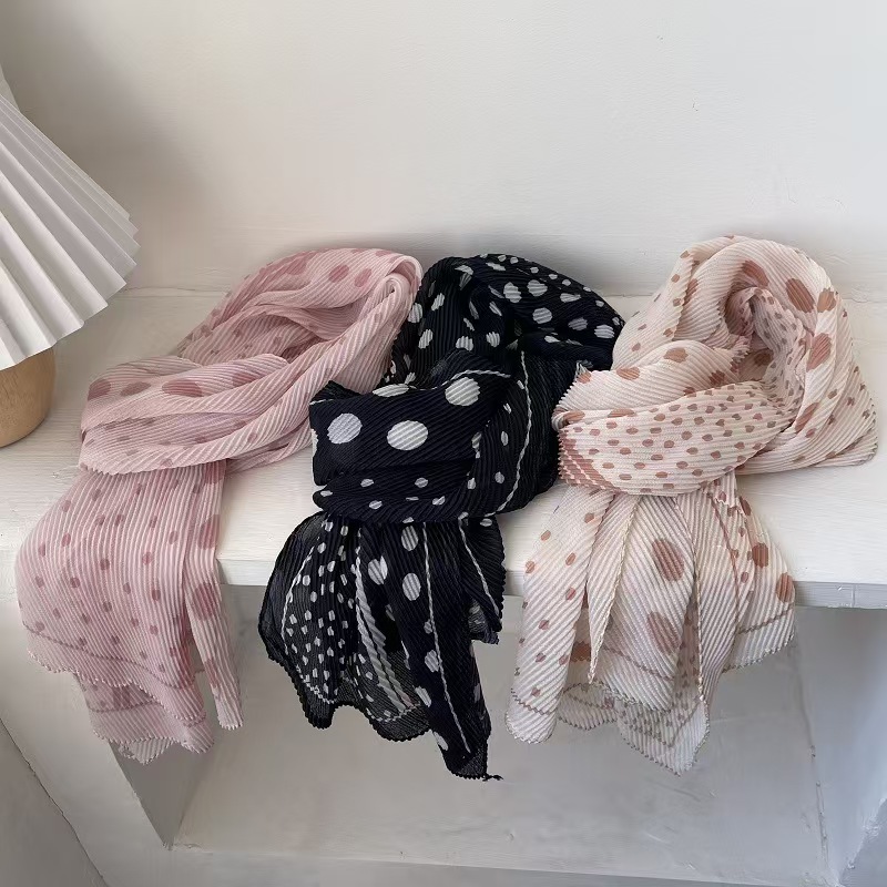 T621 light and thin retro ethnic style pleated scarf spring and summer travel decorative scarf neck protection temperament long strip