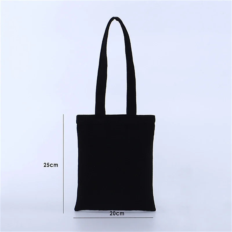 Large capacity black and white canvas shoulder bag foldable ecofriendly cotton handbag reusable DIY shopping 250428