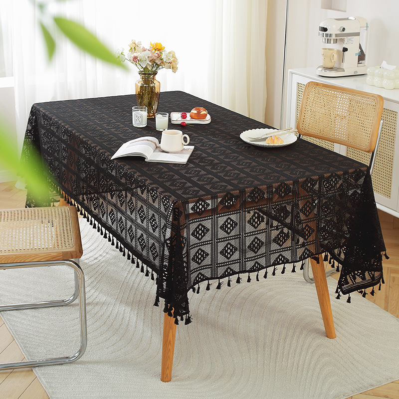 W45 American retro crochet tablecloth woven hollow tablecloth non-slip cover tablecloth beige hollow cloth placemat