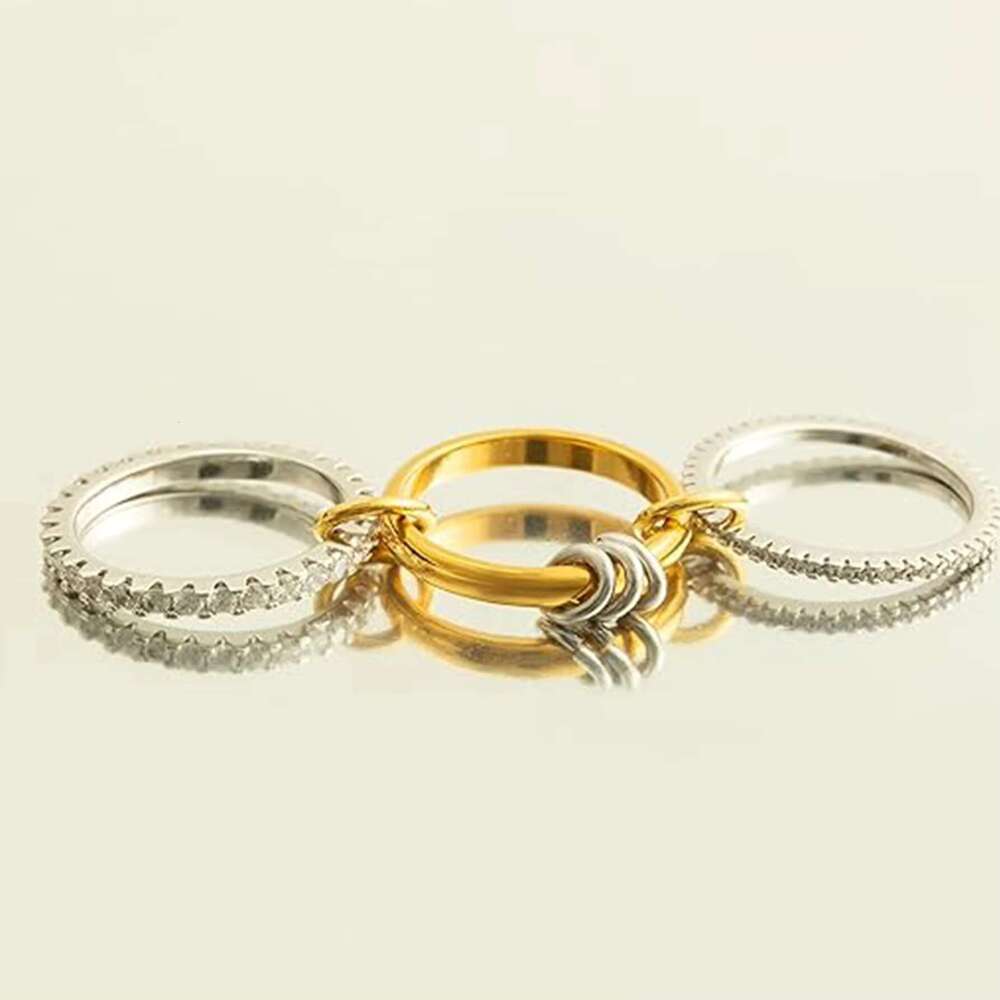 DHCollections 18K Gold Plated Stackable Rings Set for Women 3pcs Linked Rhinestone Rings Size 5 to 11