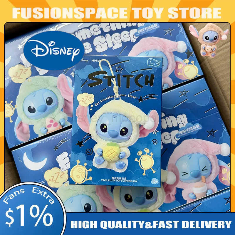 Disney Stitch Eat Something Before Sleep Series Blind Box Toy Mystery Box Anime Figure Stitch Doll Ornaments Kid Fluffy Dolls Toy Gifts Z250504