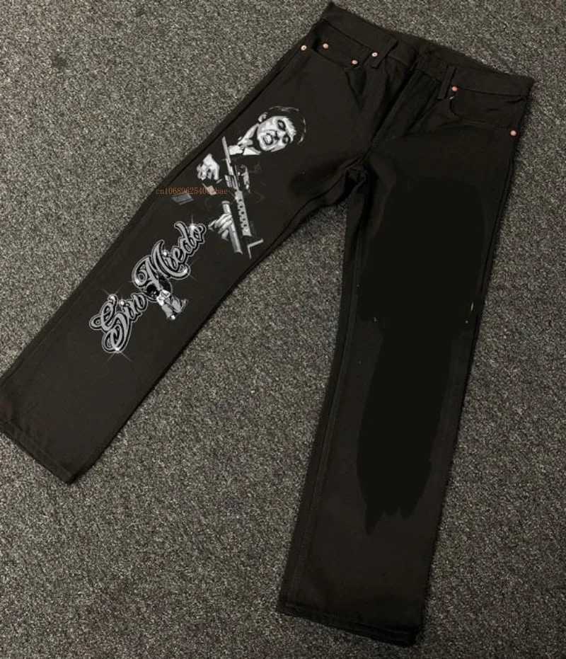 Black straight jeans mens and womens Strt fashion brand letter printed jeans Ins internet famous design denim wide leg jeans X2505041