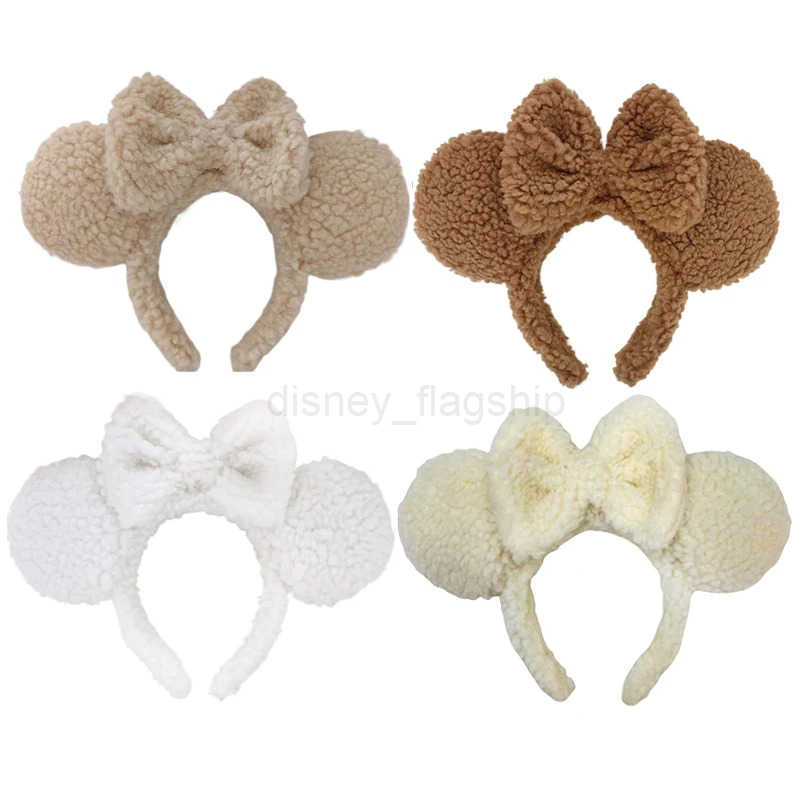 Disney 2024 Bow Bear Ear Hair Strap Womens Winter Cute Cartoon Facial Wash Strap Hair Hoop Korean Girl Hair Salon HeadbandXJ250504