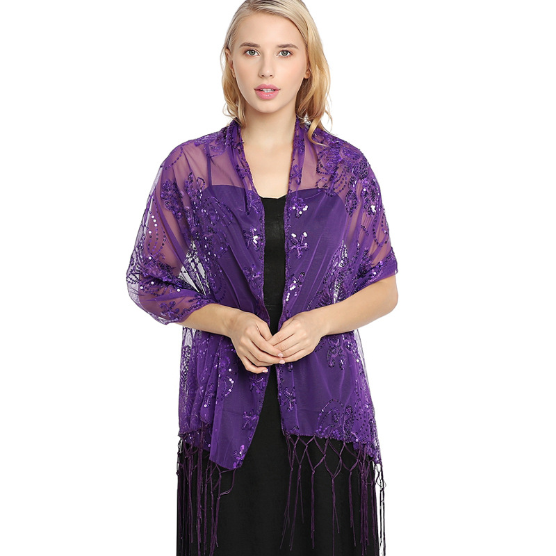 K615 Cross-border hot-selling sequined embroidered tassel shawl, evening dress party dinner shawl for women, bridal cheongsam shawl
