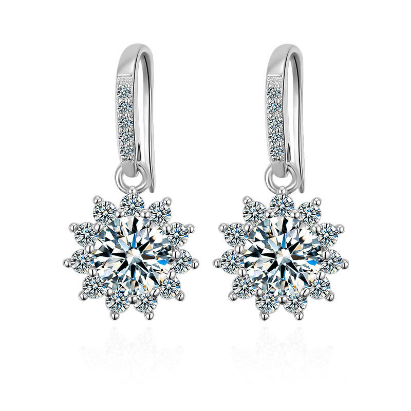 Sophisticated Dangling Sunflowers Adorned by High-Quality Moissanites Timeless Statement Jewels Crafted from Solid 925 Silver