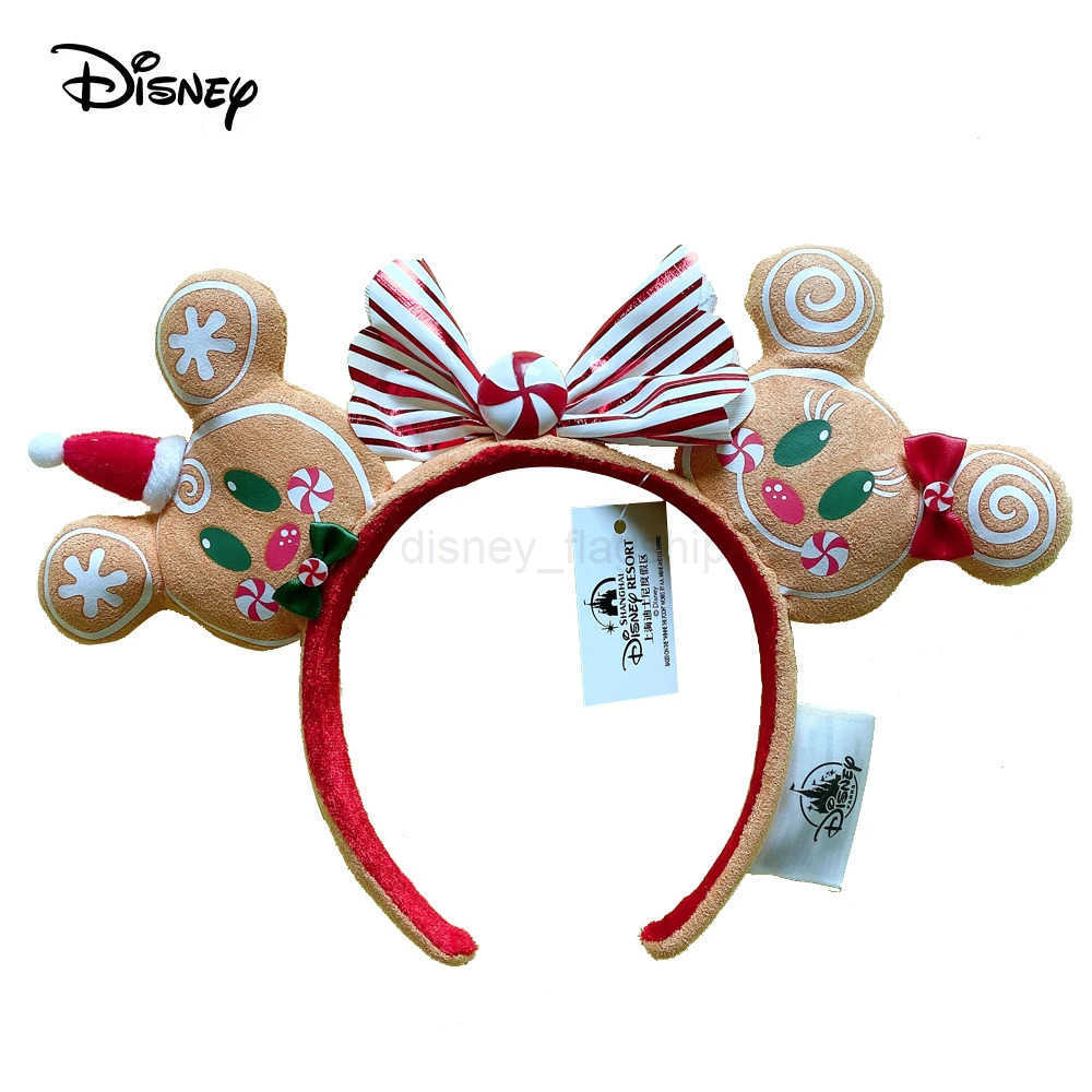 Disney New Disney Minnie Gingerbread Headband 3D Mickey Mouse Ears Christmas Hat Hair Ring Hair Party Headband Girl Toy GiftXJ250504