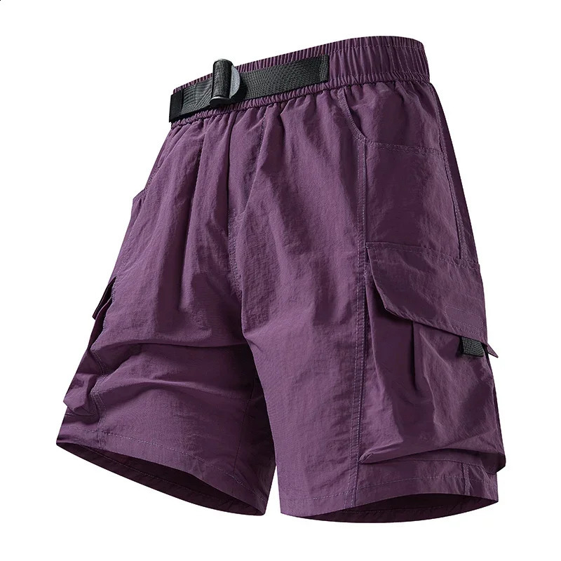Ice Silk Cargo Pants Loose Fit Summer Casual Pants American Style Workwear Shorts for Men Multi-Pocket Thin Quick-Dry 250428