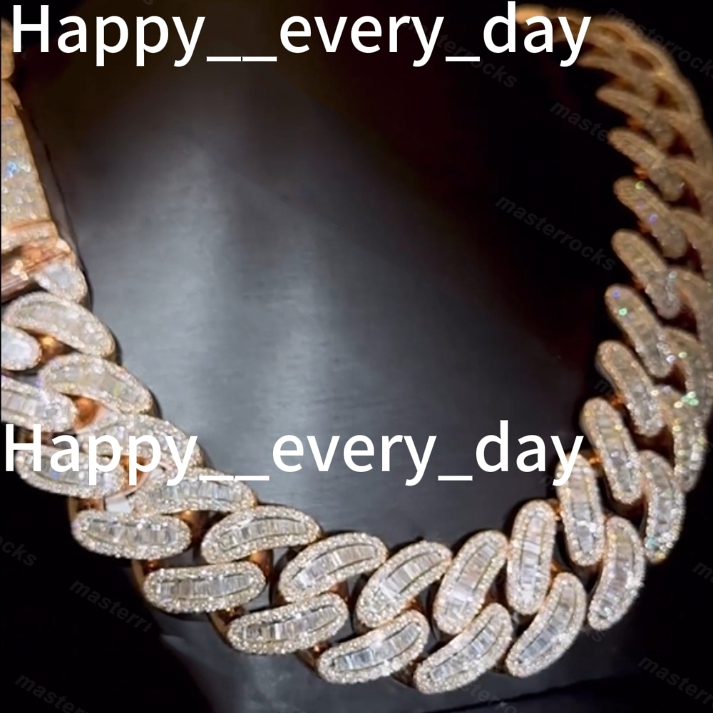 Miami Cuban Chain 925 Sterling Silver 20mm Cuban Link Chain VVS Baguette Diamond Iced Out Moissanite Cuban Chain