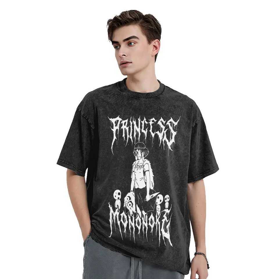 Black metal princess H-Himes washed T-shirt hip-hop retro T-shirt M-Mononoked Ts mens oversized print X250504
