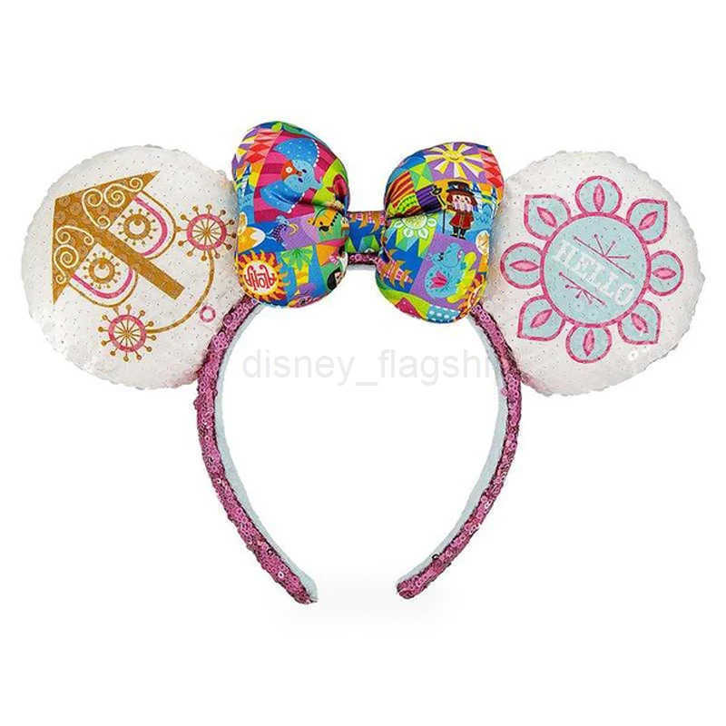 Disney Small World Mickey Mouse Headband Disneyland Minnie Ears HELLO/GOOD BYE Sequins Headwear Children Girl Toys DecorationXJ250504