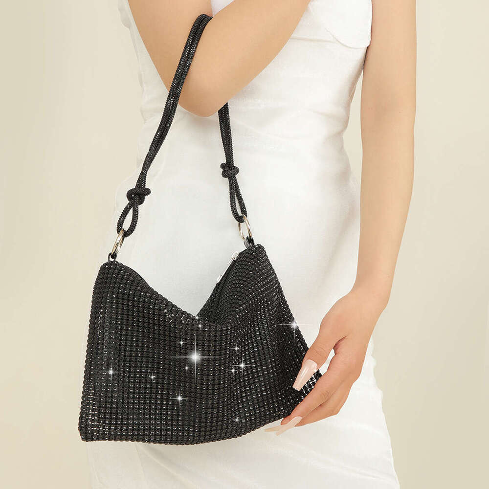 Dinner Bag New Mesh Like Water Knot Underarm Crescent Set With Diamond Tide Single Shoulder Party Banquet Bag KQ