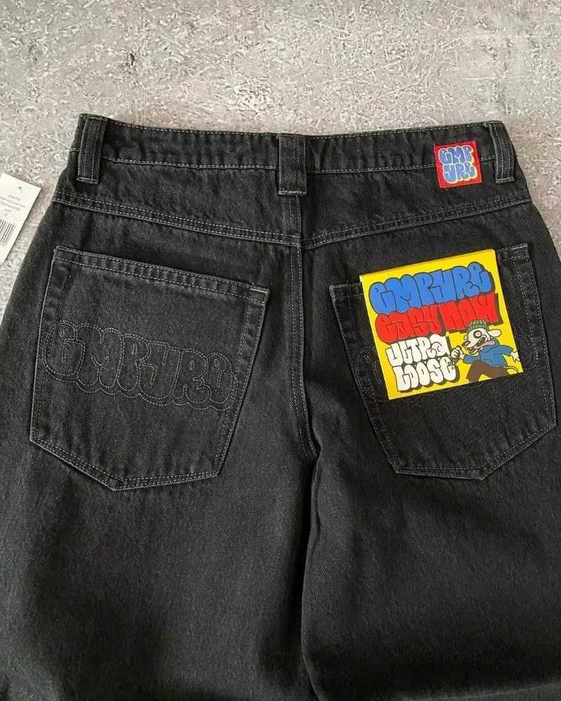Black jeans Y2K retro jeans wide leg mens retro fashion pants hip-hop strt clothing Y2K American strt casual jeans X2505041