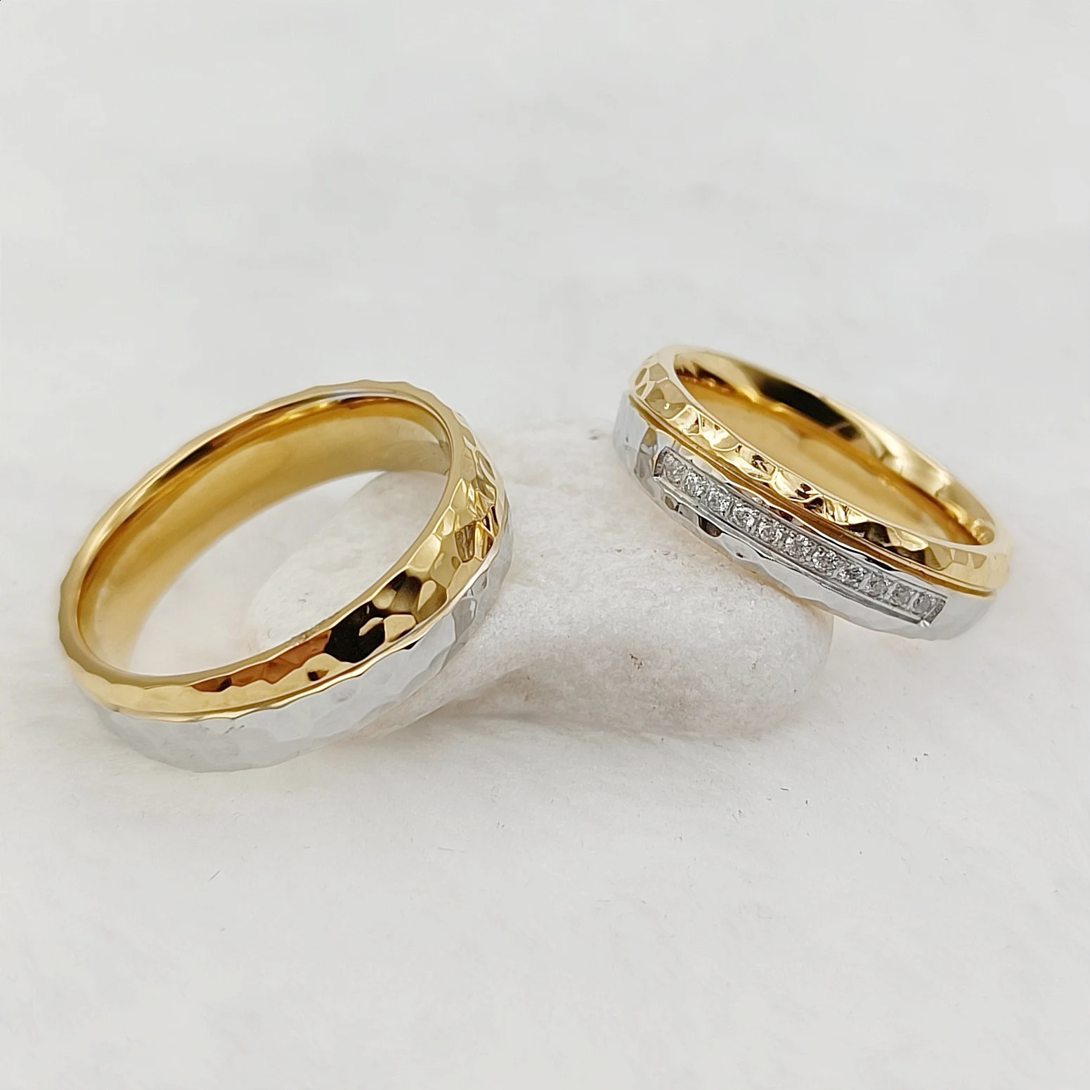Wholesale Promise Wedding Rings Sets for Couples Western Hammered 24k Gold Plated Fashion Jewelry Marriage Lovers Ring 250430