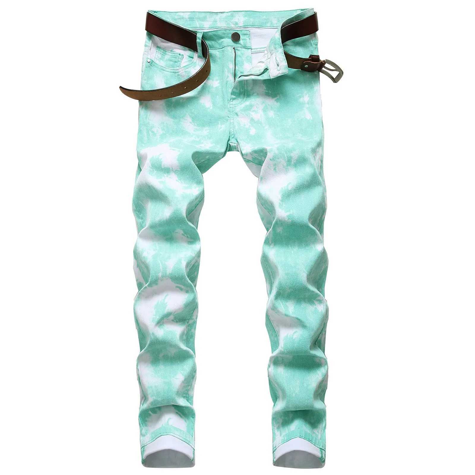 Mens fashion ultra-thin jeans tie Tdy pants Trouser mens retro washed full-length denim Trouser Y2k punk long Trouser X2505041