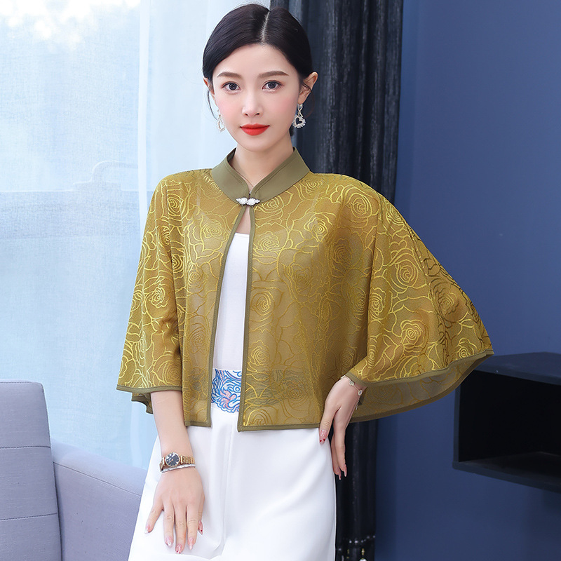 K607 New Rose all-match shawl with skirt cheongsam suspender skirt wear sun protection cape stand collar summer