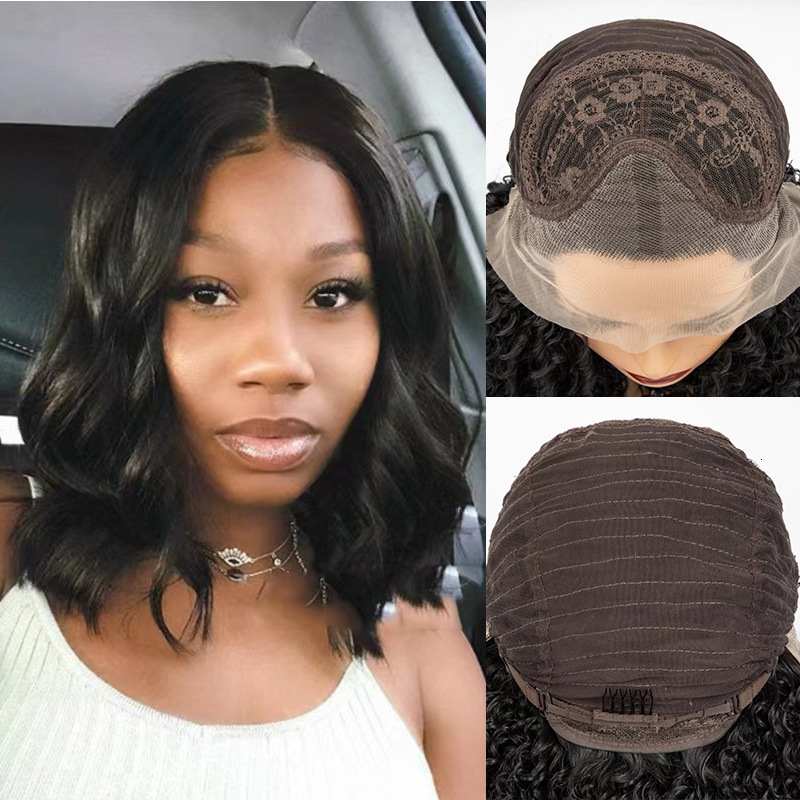 short Black curly hair fashionable mid split large wave short curly hair high-temperature silk synthetic headband