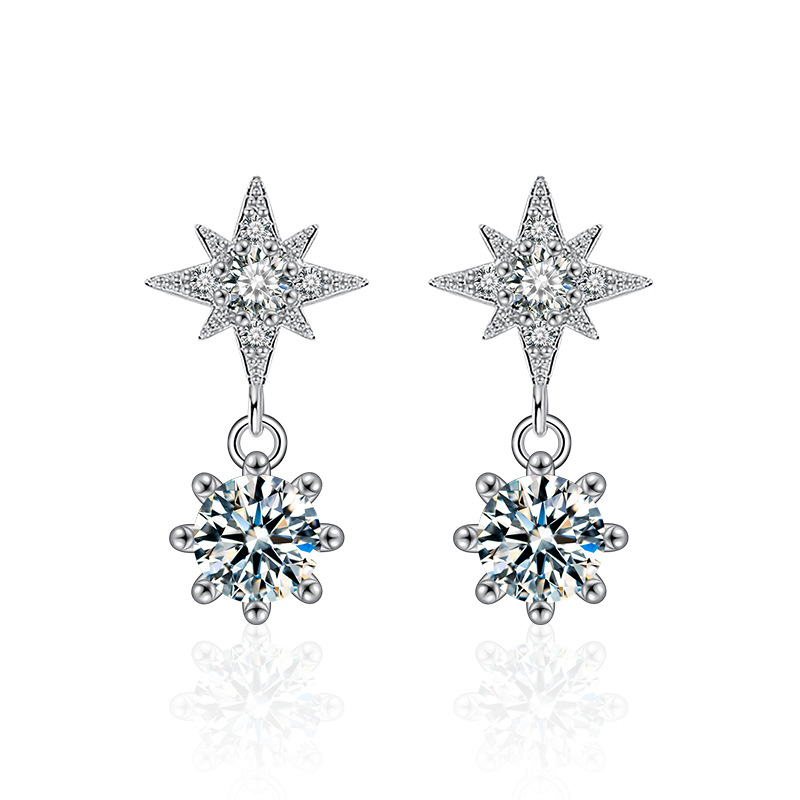 Six-Pointed Star Sterling Silver Earrings - Elegant Moissanite Jewelry - Perfect for Romantic Gifts