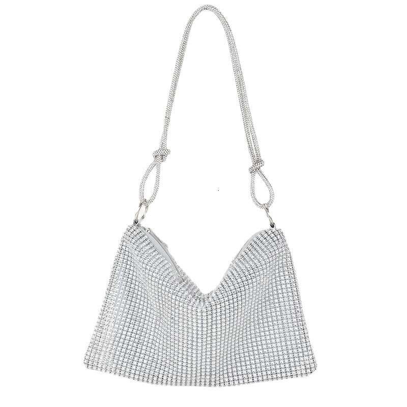 Dinner Bag New Mesh Like Water Knot Underarm Crescent Set With Diamond Tide Single Shoulder Party Banquet Bag KQ