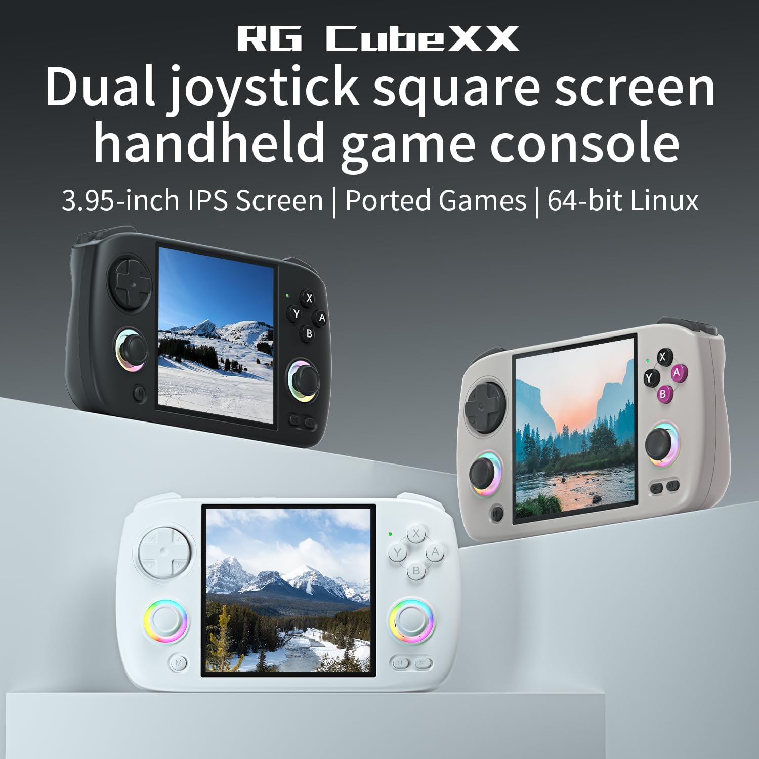 RG CubeXX Handheld Game Console with RGB Joystick Lighting, 3.95 Inch IPS Screen Linux System 3800mAh Battery, Built in 64G with 5421 Games, Supports 