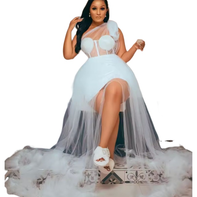 White A-line Plus Size Prom Dresses 2025 Tiers Tulle One Shoulder Evening Formal Party Second Birthday Engagement Gowns Dress For Special Occasions