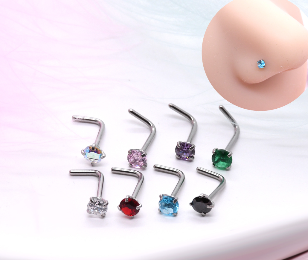 Right Grand Implant Grade ASTM F136 Titanium 20G 2mm Round CZ Nose Screw Studs Rings Piercing Jewelry