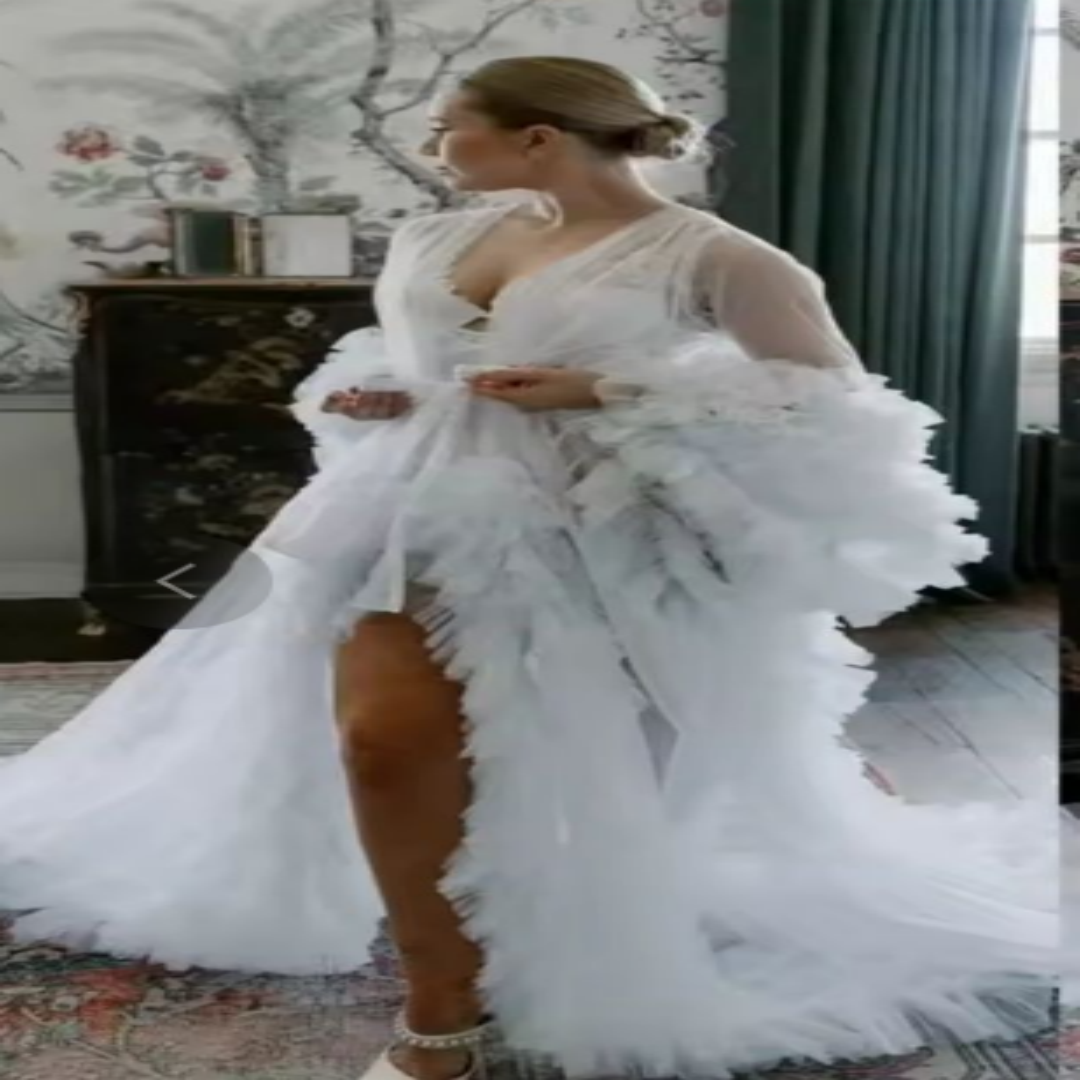 White A-line Plus Size Prom Dresses 2025 Tiers Tulle V-neck Full Sleeves Evening Formal Party Second Birthday Engagement Gowns Dress For Special Occas