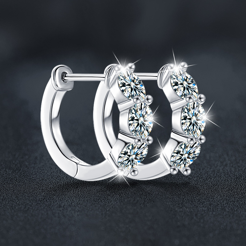 S925 Sterling Silver Moissanite Round Hoop Earrings - Hypoallergenic, Sparkling Diamond Studs for Women.