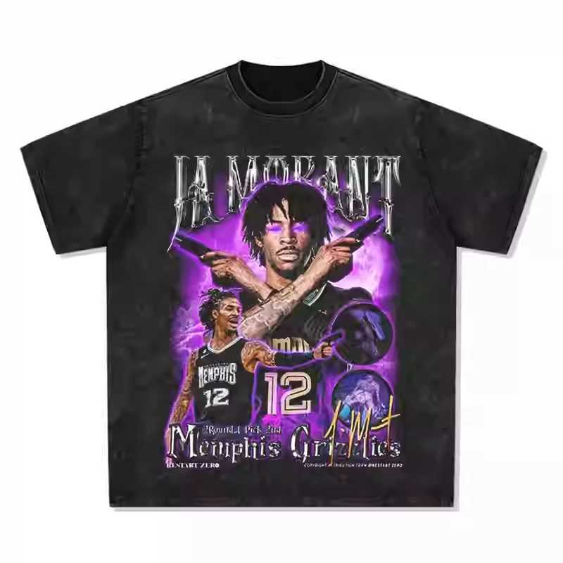 2025 Ja Morant Gun T-shirt American cotton short Slve retro wash T-shirt high-quality luxury brand Ins Y2k selling well X250504