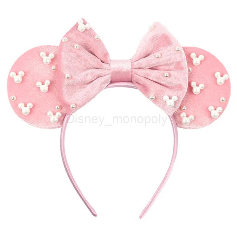 Disney Pearl Mickey Hair Hoop Childrens Decorative Fleece Mickey Disney Headwear Amusement Park Womens Decorative Hair Hoop Bow Z250504