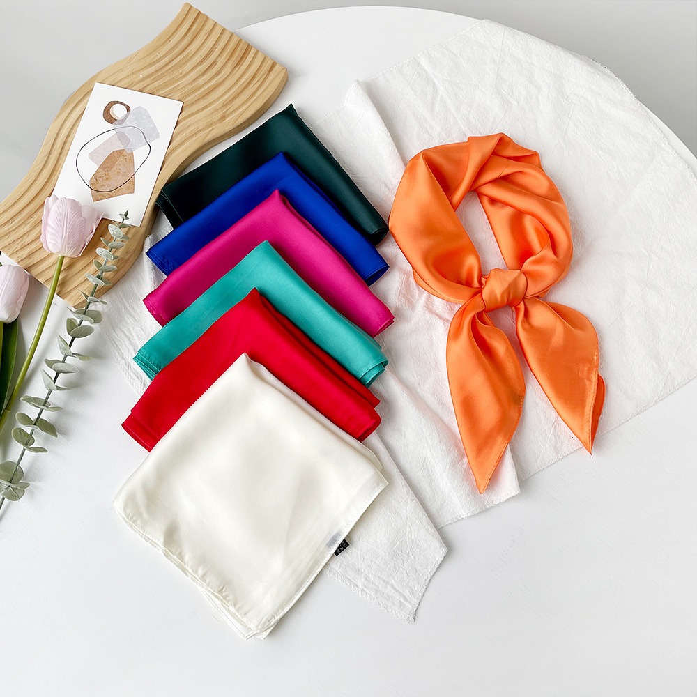 K614 New solid color 70 small square scarf single color neck scarf sun protection hair tie thin single color silk scarf temperament simple factory dir