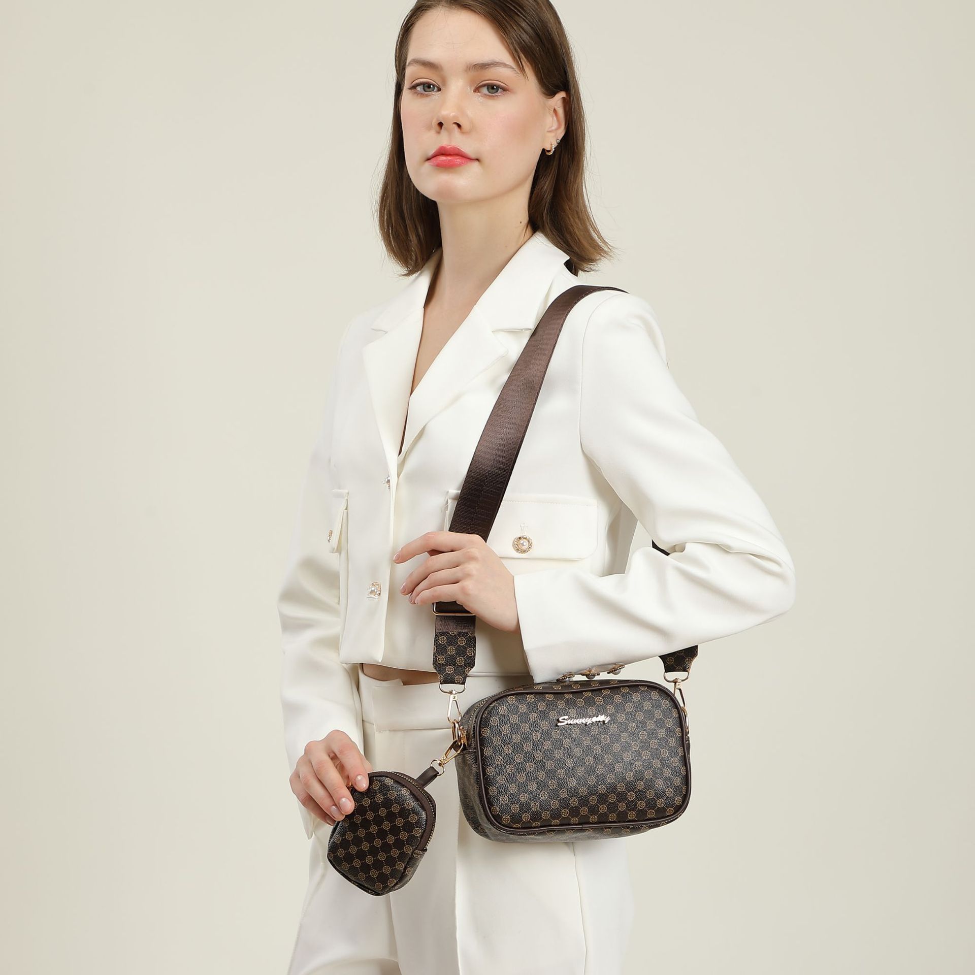 2025 retro diamond-shaped polka dot printed small square bag paired with a mini coin purse for a fashionable crossbody single-shoulder women's ba