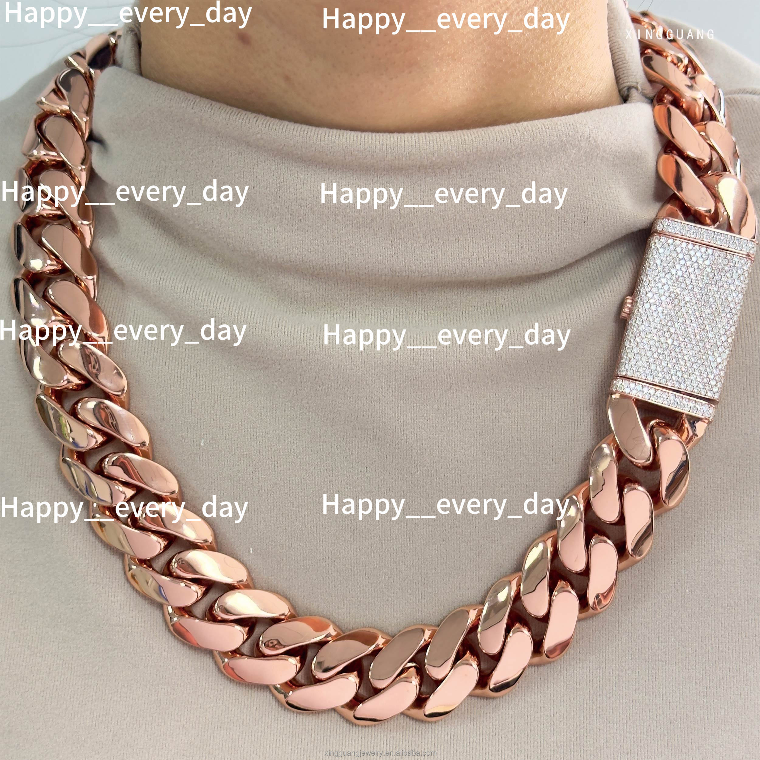 Custom Rose Gold Plated 24MM Wide Miami Cuban Link Chain Solid Silver Men Chain Moissanite Lock Cuban Chain Necklace Jewelry