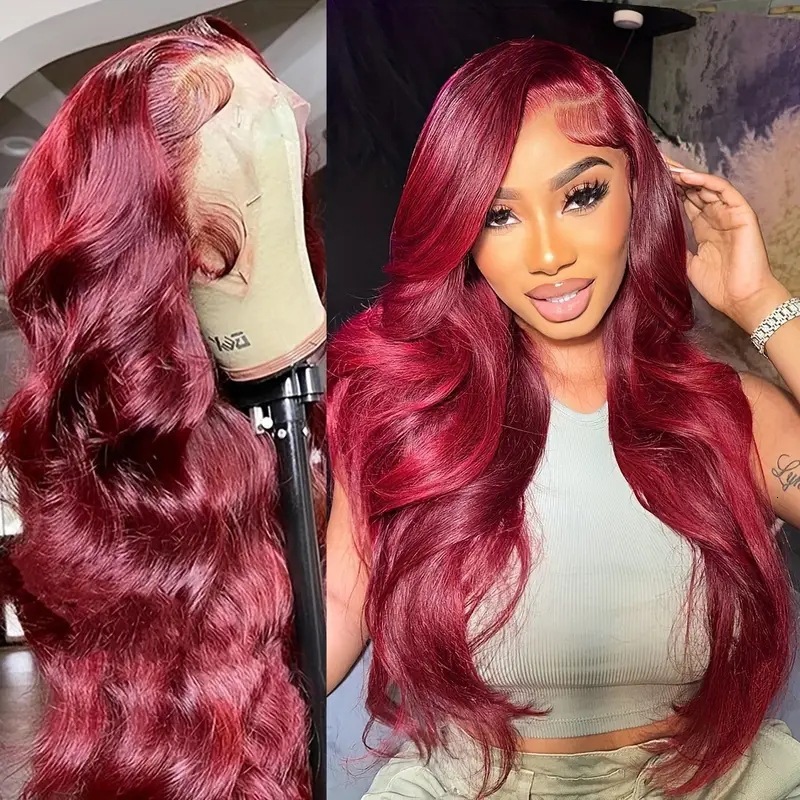 burgundy Fashionable wig hot selling front lace 13 * 4 large wave long curly hair full head cover